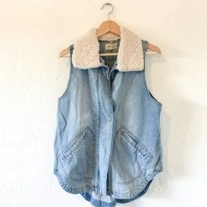 Nordstrom Denim Vest with Sherpa Collar, Sz SM